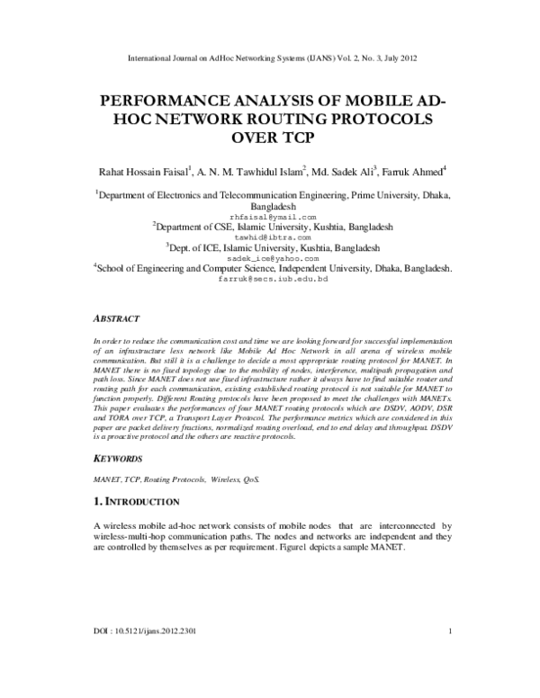 (PDF) Performance analysis of mobile ad-hoc network routing protocols