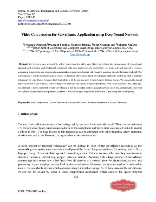 (PDF) Video Compression for Surveillance Application using Deep Neural ...
