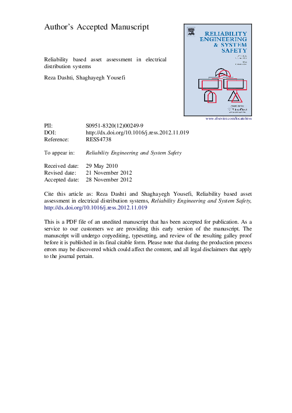 (PDF) Reliability based asset assessment in electrical distribution systems