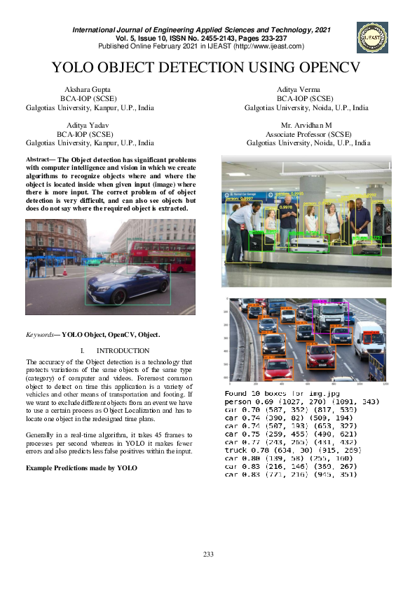 (PDF) Yolo Object Detection Using Opencv