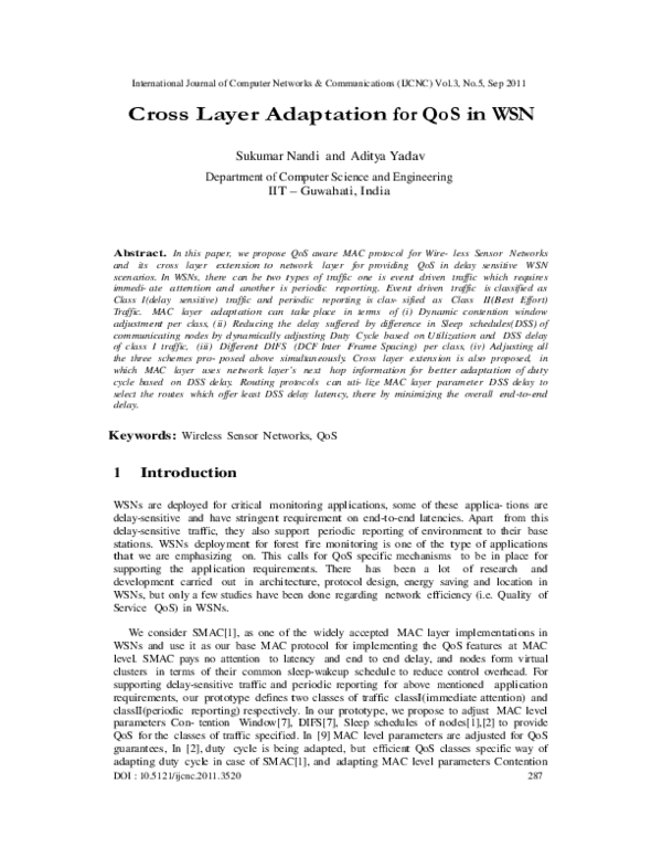 (PDF) Cross Layer Adaptation for QoS in WSN