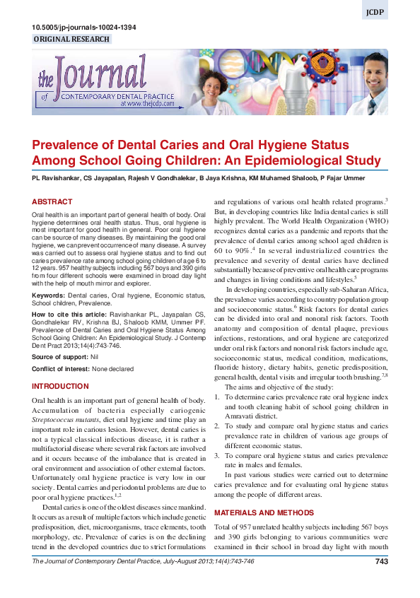 (PDF) Prevalence of Dental Caries and Oral Hygiene Status Among School ...