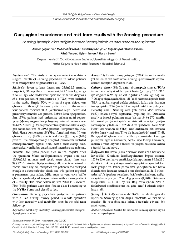 (PDF) Our surgical experience and mid-term results with the Senning ...