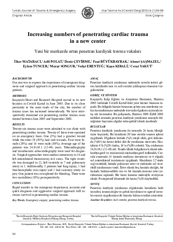 (PDF) Increasing numbers of penetrating cardiac trauma in a new center