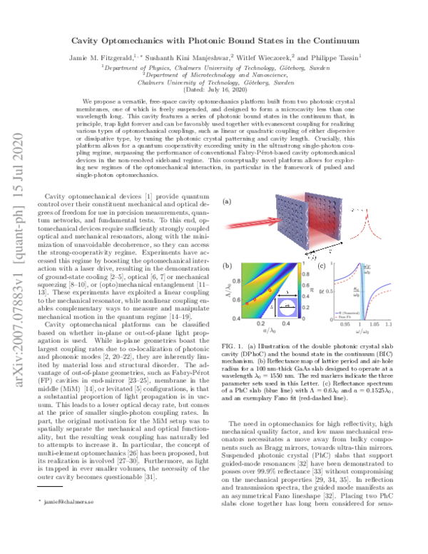(PDF) Cavity optomechanics with photonic bound states in the continuum
