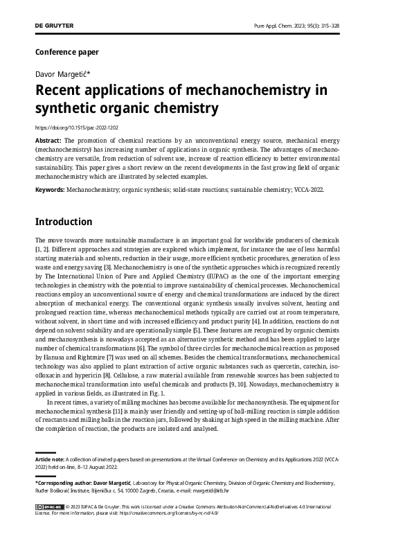 (PDF) Recent applications of mechanochemistry in synthetic organic ...