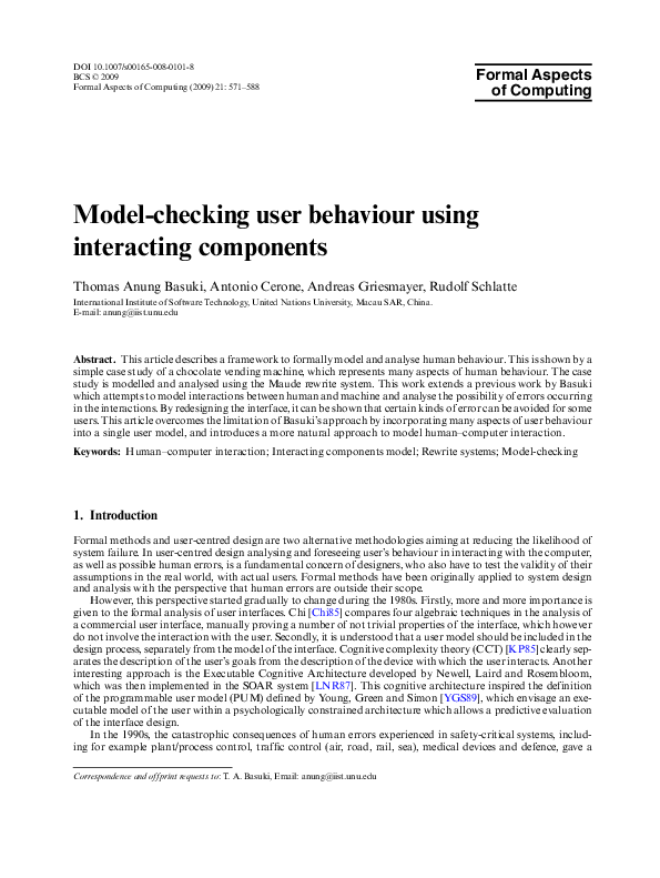(PDF) Model-checking user behaviour using interacting components