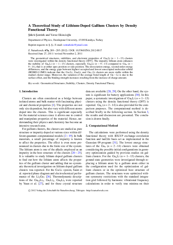 (PDF) A Theoretical Study of Lithium-Doped Gallium Clusters by Density ...