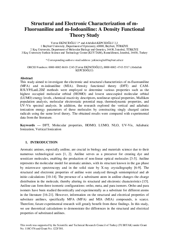 (PDF) Structural and Electronic Characterization of m-Fluoroaniline and ...