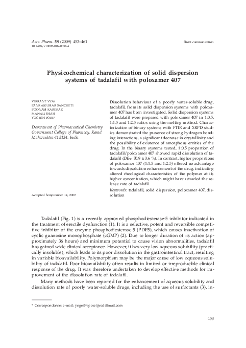 (PDF) Physicochemical characterization of solid dispersions prepared ...