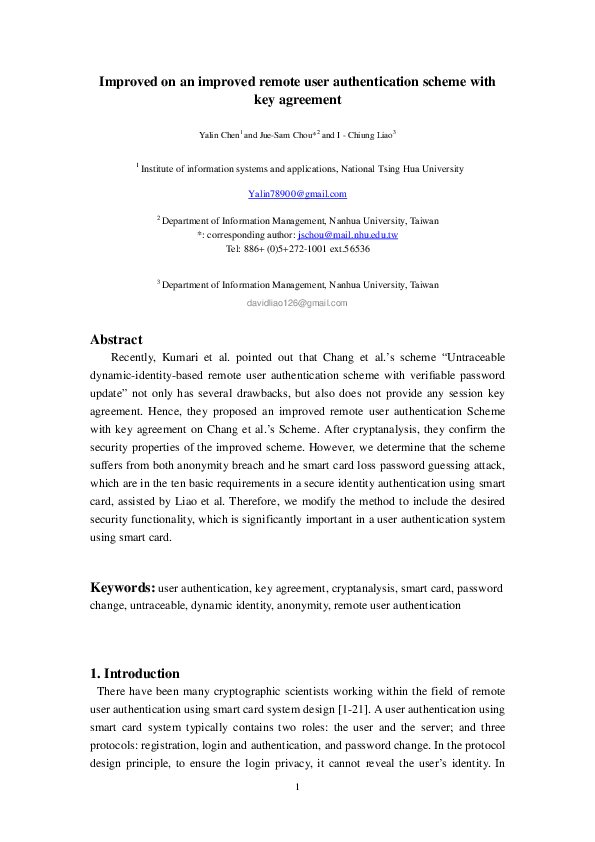 (PDF) Improved on an improved remote user authentication scheme with ...