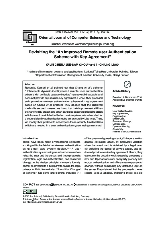 (PDF) Revisiting the “An Improved Remote user Authentication Scheme ...