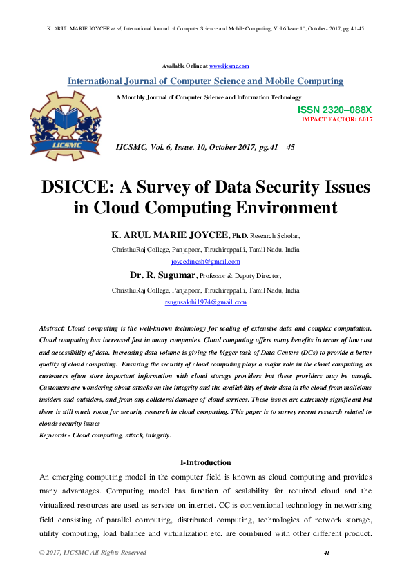 (PDF) DSICCE: A Survey of Data Security Issues in Cloud Computing ...