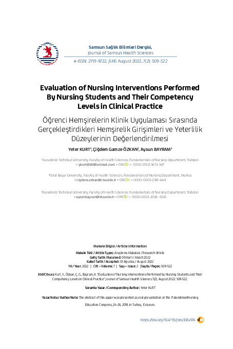 (PDF) Evaluation of Nursing Interventions Performed By Nursing Students ...
