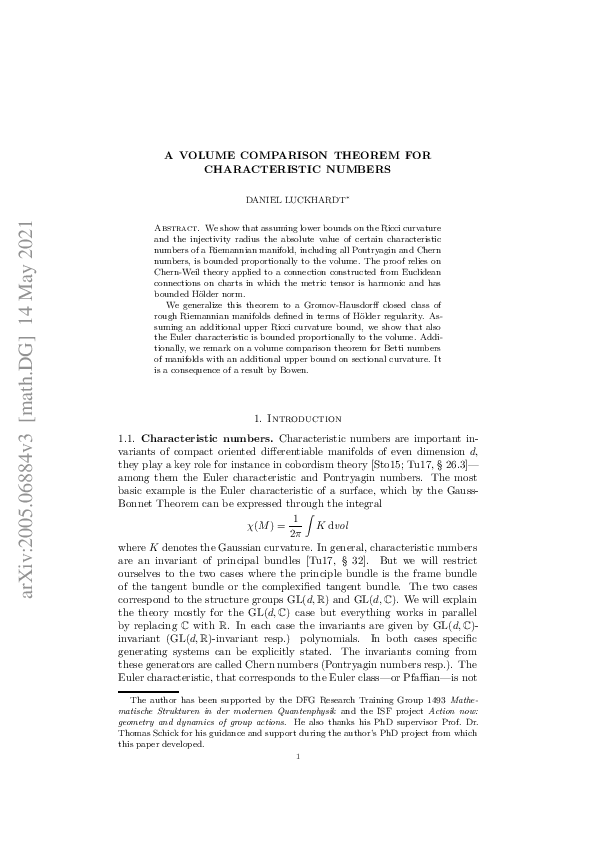 (PDF) A volume comparison theorem for characteristic numbers