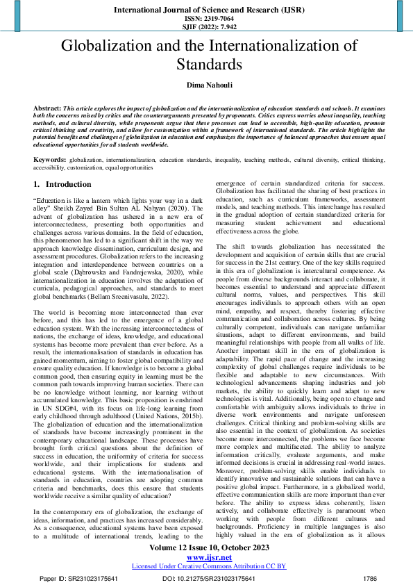 (PDF) Globalization and the Internationalization of Standards