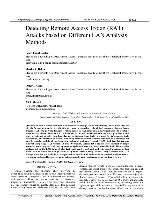 (PDF) Detecting Remote Access Trojan (RAT) Attacks based on Different ...