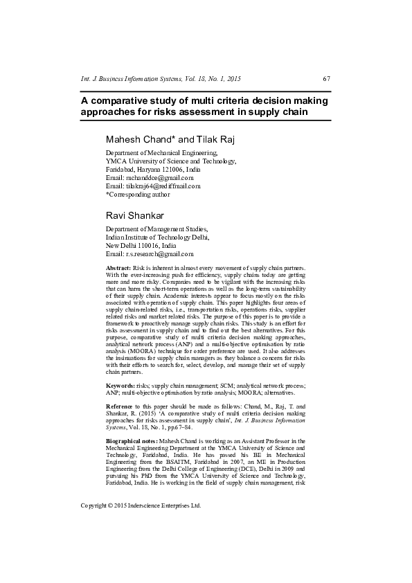 (PDF) A comparative study of multi criteria decision making approaches ...