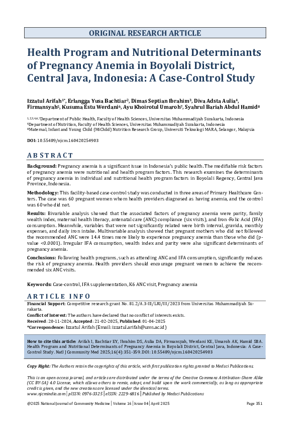(PDF) Health Program and Nutritional Determinants of Pregnancy Anemia ...