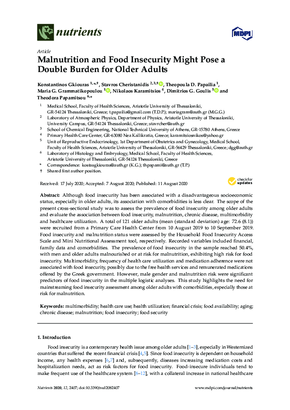 (PDF) Malnutrition and Food Insecurity Might Pose a Double Burden for ...
