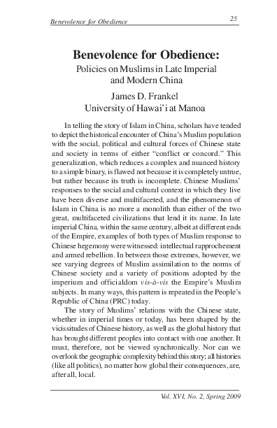 (PDF) Benevolence for Obedience: Policies on Muslims in Late Imperial ...