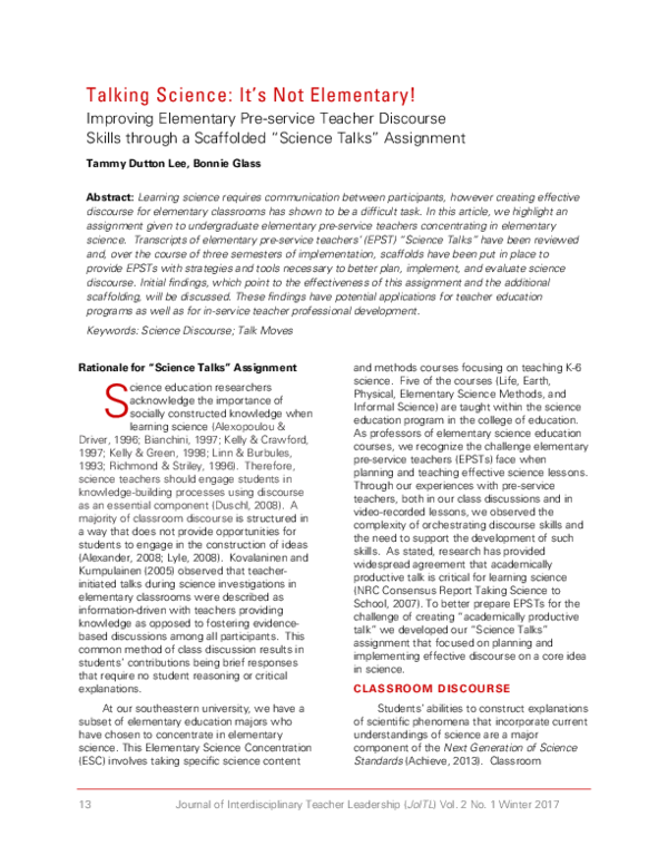 (PDF) Talking Science- It’s Not Elementary! Improving Elementary Pre ...