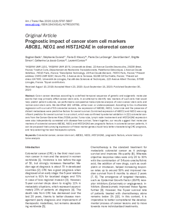 (PDF) Prognostic impact of cancer stem cell markers ABCB1, NEO1 and ...