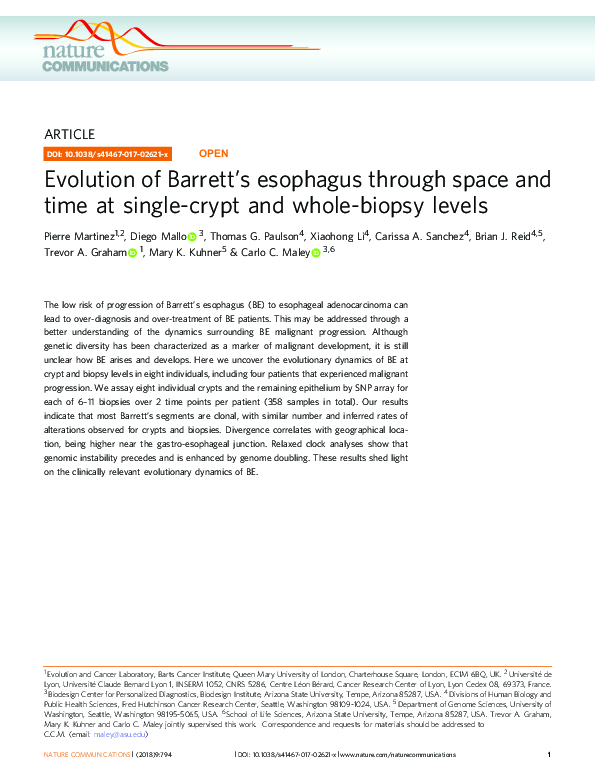 (PDF) Evolution of Barrett’s esophagus through space and time at single ...