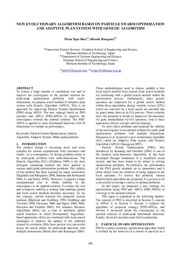 (PDF) New Evolutionary Algorithm Based on Particle Swarm Optimization ...
