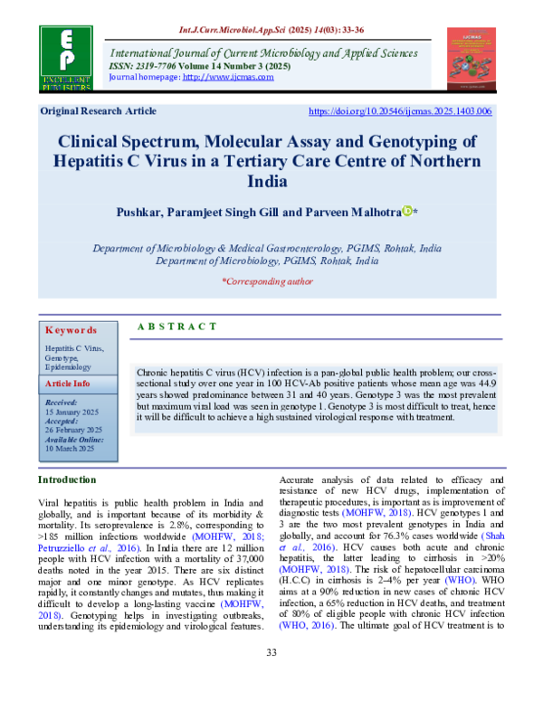 (PDF) Clinical Spectrum, Molecular Assay and Genotyping of Hepatitis C ...