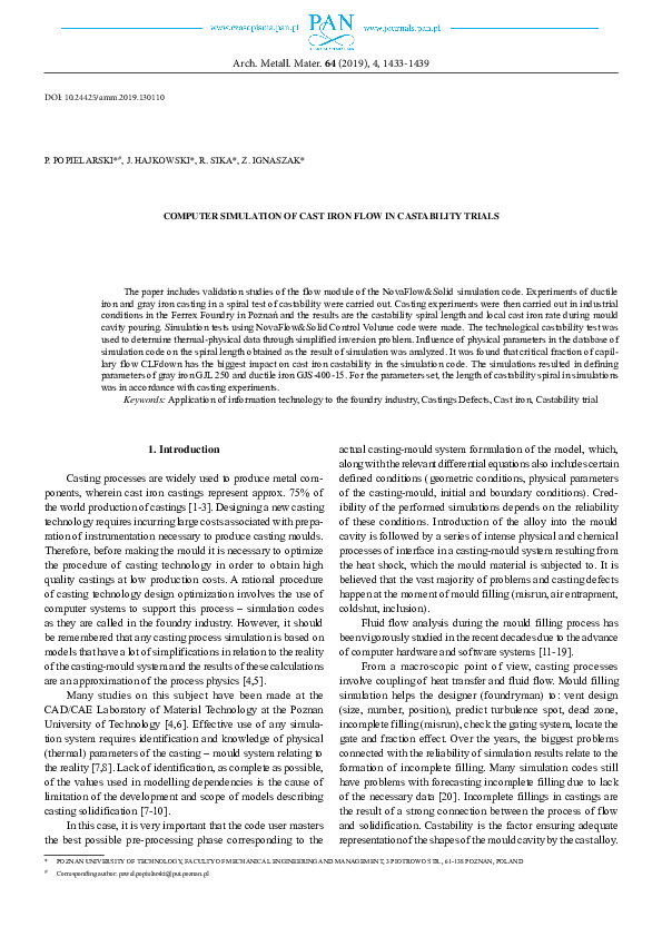 (PDF) Computer Simulation of Cast Iron Flow in Castability Trials