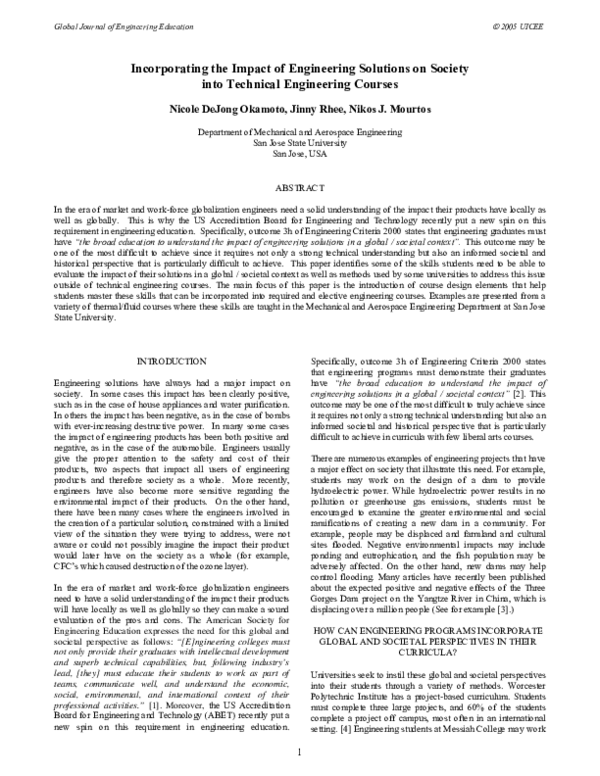 (PDF) Incorporating the impact of engineering solutions on society into ...
