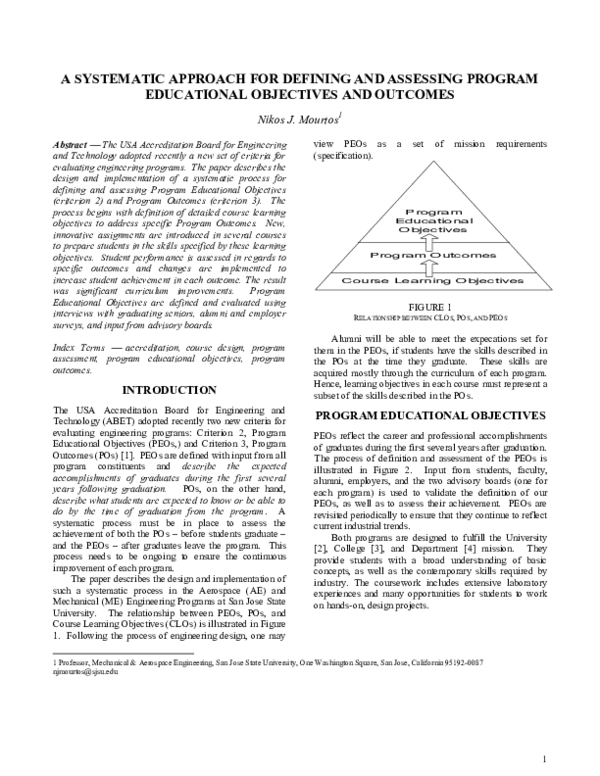 (PDF) 1 a Systematic Approach for Defining and Assessing Program ...