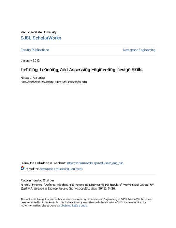 (PDF) Defining, Teaching, and Assessing Engineering Design Skills