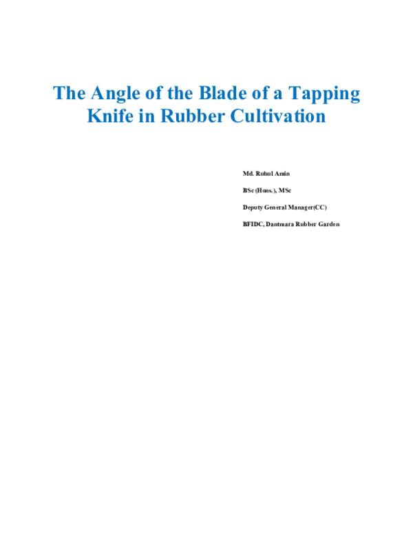 (PDF) The Angle of the Blade of a Tapping Knife in Rubber Cultivation