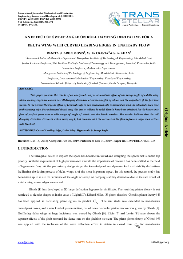 (PDF) AN EFFECT OF SWEEP ANGLE ON ROLL DAMPING DERIVATIVE FOR A DELTA ...