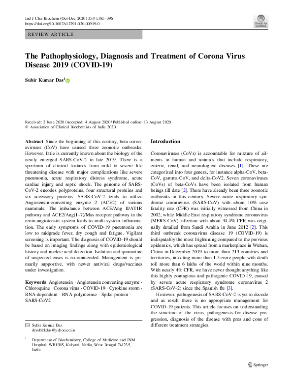 (PDF) The Pathophysiology, Diagnosis and Treatment of Corona Virus ...