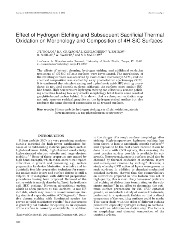 (PDF) Effect of hydrogen etching and subsequent sacrificial thermal ...