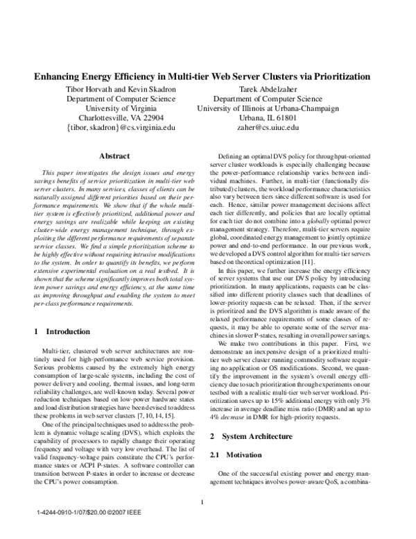 (PDF) Enhancing Energy Efficiency in Multi-tier Web Server Clusters via ...