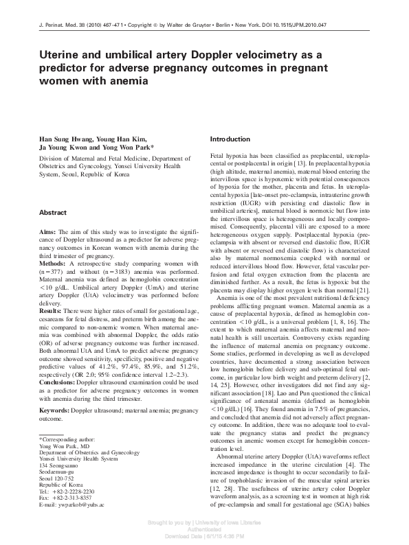 (PDF) Uterine and umbilical artery Doppler velocimetry in postterm ...