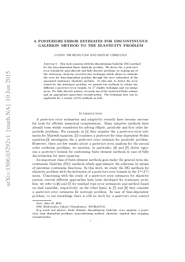 (PDF) A posteriori error estimates for discontinuous Galerkin method to ...