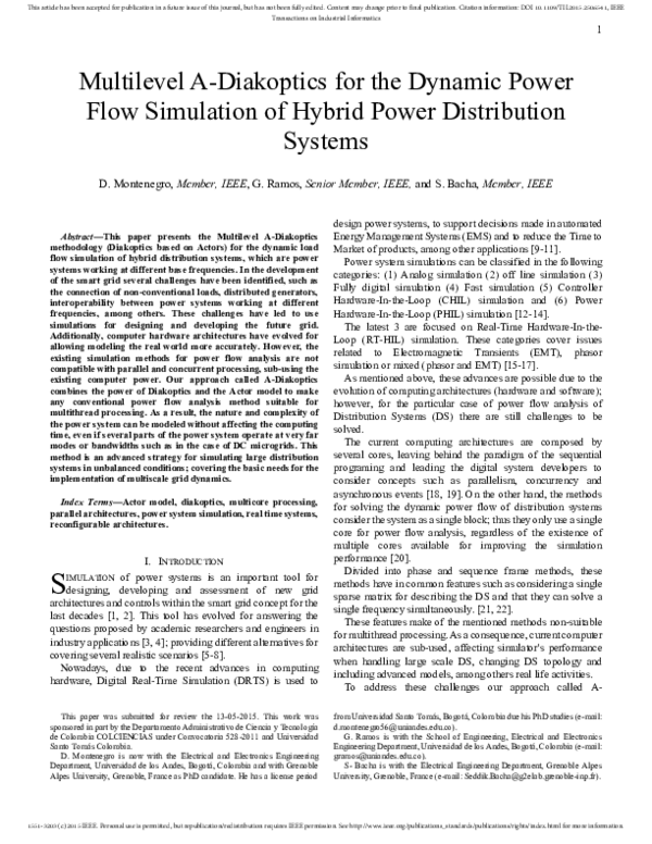 (PDF) Multilevel A-Diakoptics for the Dynamic Power-Flow Simulation of ...