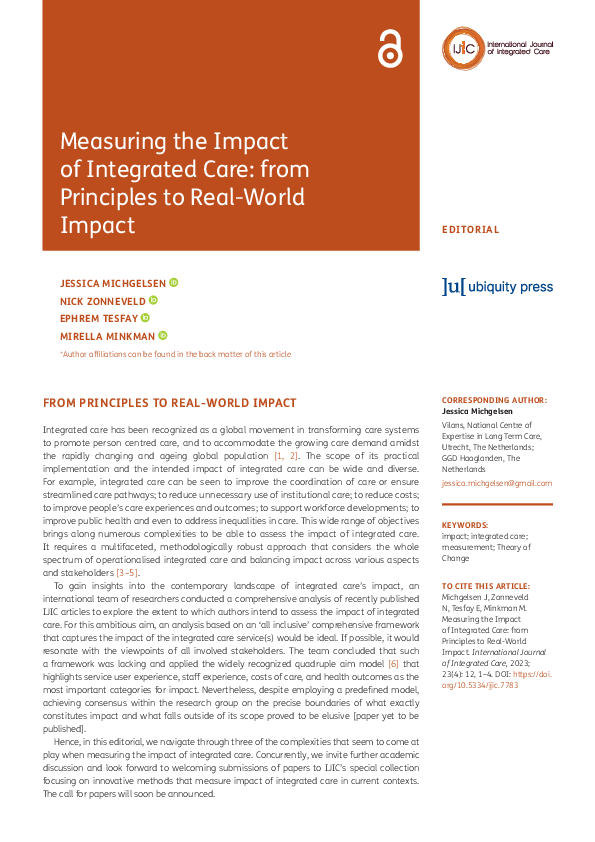 (PDF) Measuring the Impact of Integrated Care: from Principles to Real ...