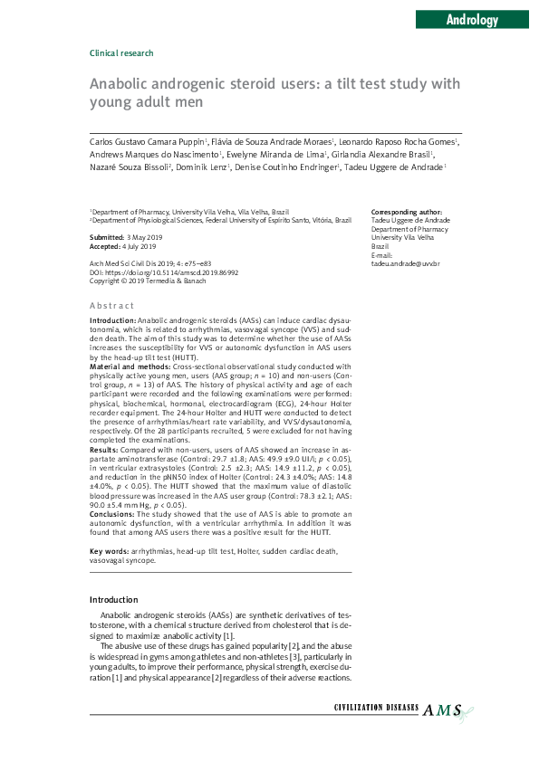 (PDF) Anabolic androgenic steroid users: a tilt test study with young ...
