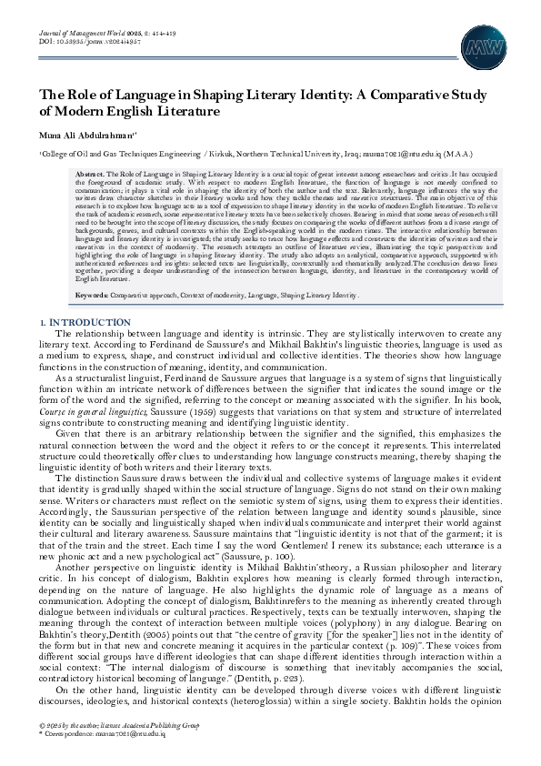 (PDF) The Role of Language in Shaping Literary Identity: A Comparative ...