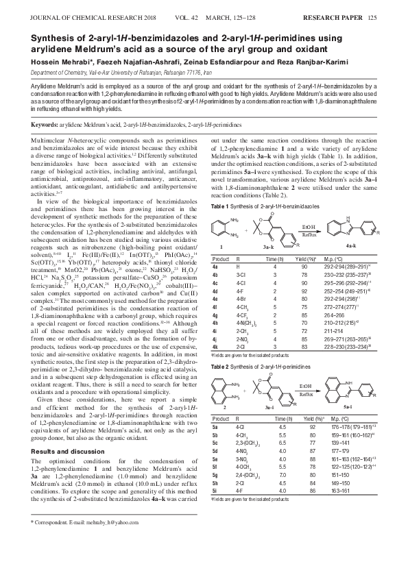 (PDF) Synthesis of 2-aryl-1H-Benzimidazoles and 2-aryl-1H-perimidines ...