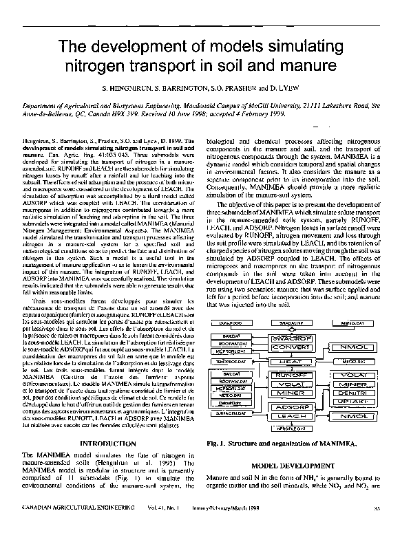 (PDF) The development of models simulating nitrogen transport in soil ...