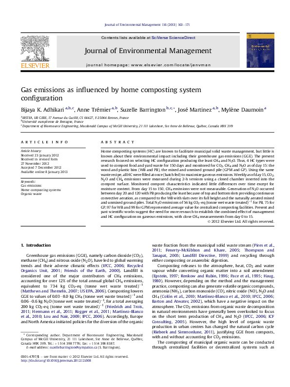 (PDF) Gas emissions as influenced by home composting system configuration