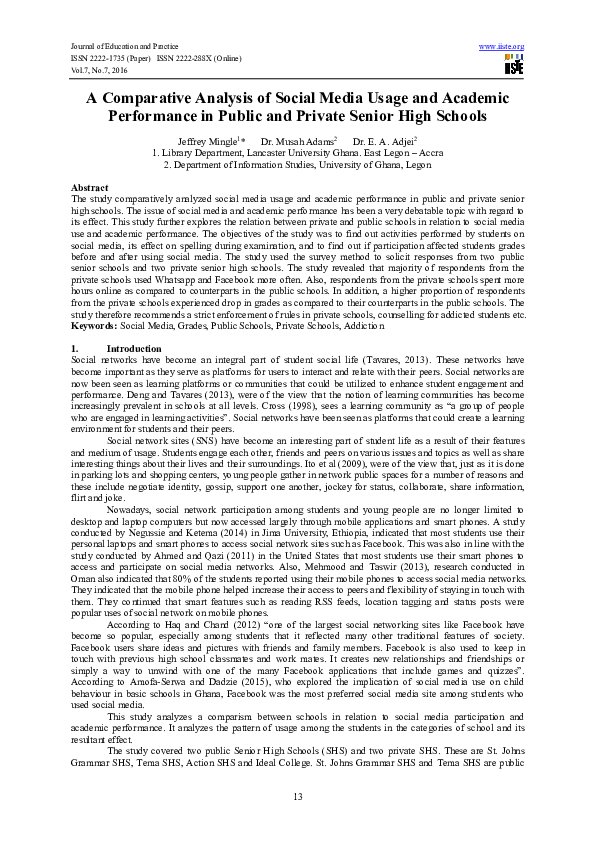 (PDF) A Comparative Analysis of Social Media Usage and Academic ...