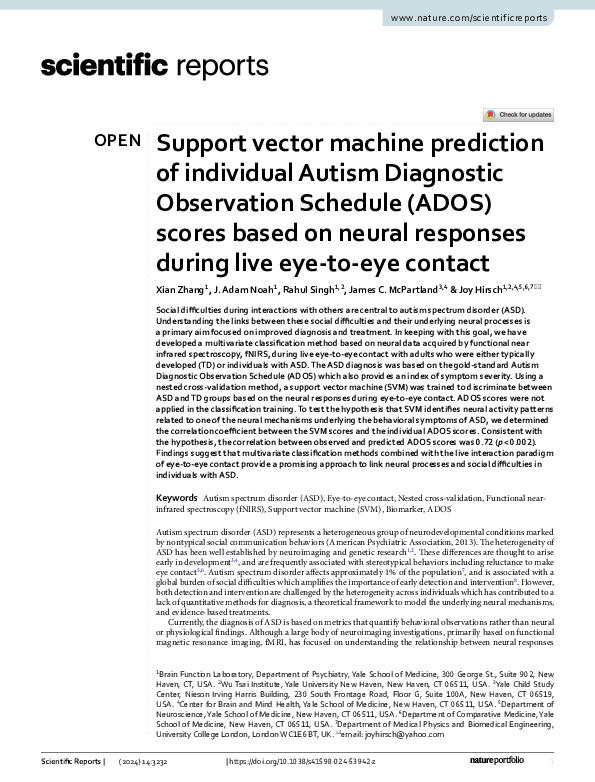 (PDF) Support vector machine prediction of individual Autism Diagnostic ...